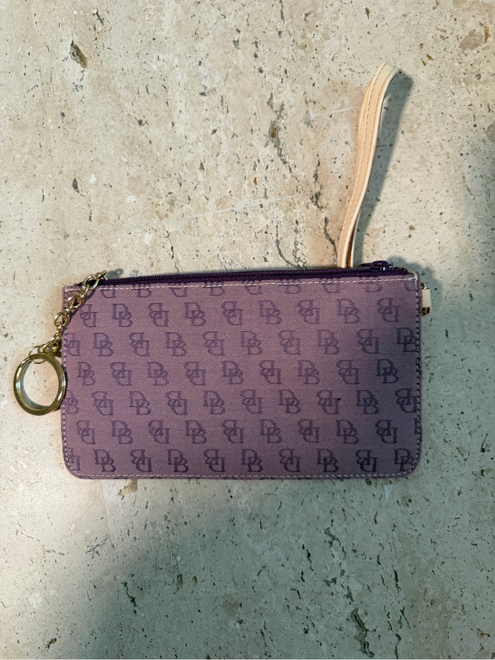 Dooney & Bourke Purple DB Monogram Key-Ring Coin Purse/Wristlet Y2K Vintage